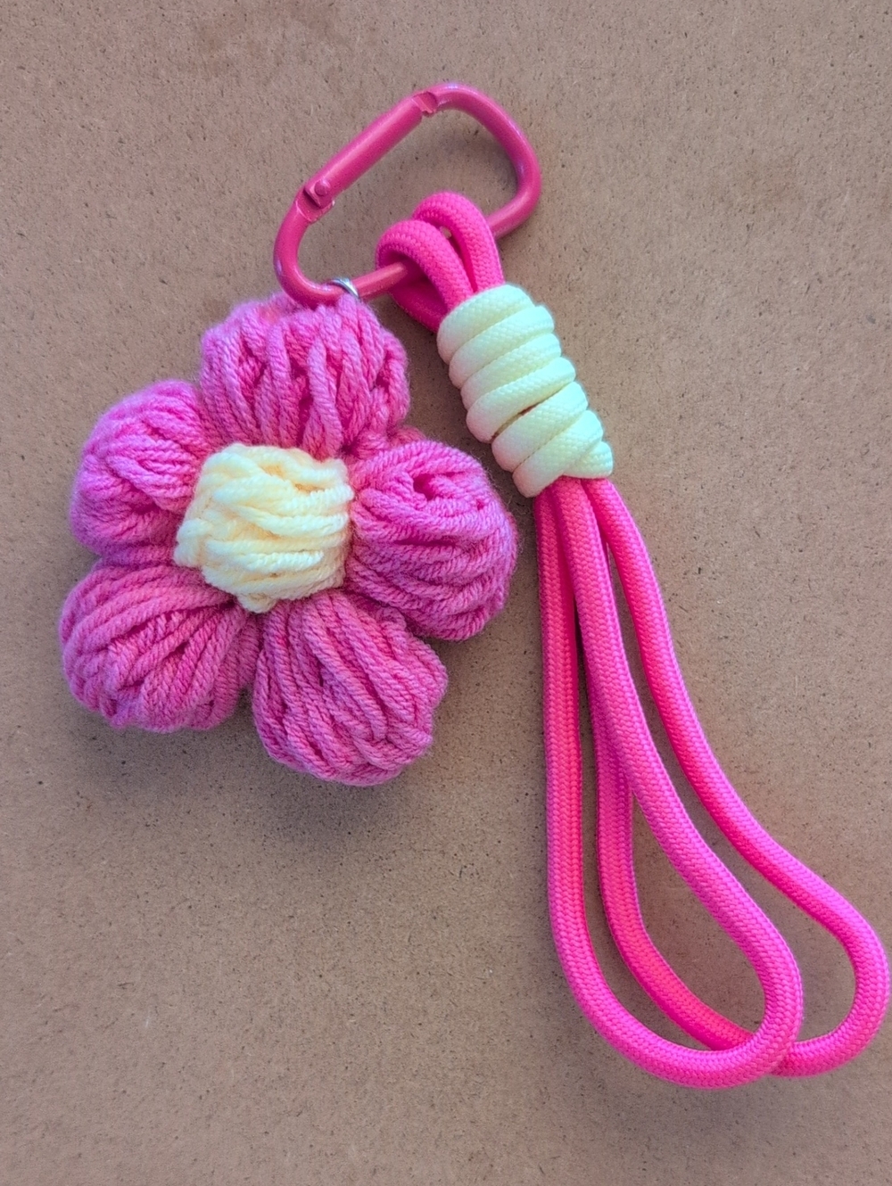 Pink Flower Paracord Keychain Bag Charm